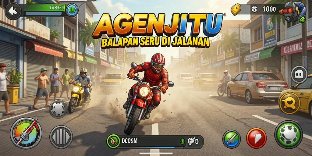 Screenshot AGENJITU menunjukkan adegan balapan yang seru penuh aksi.