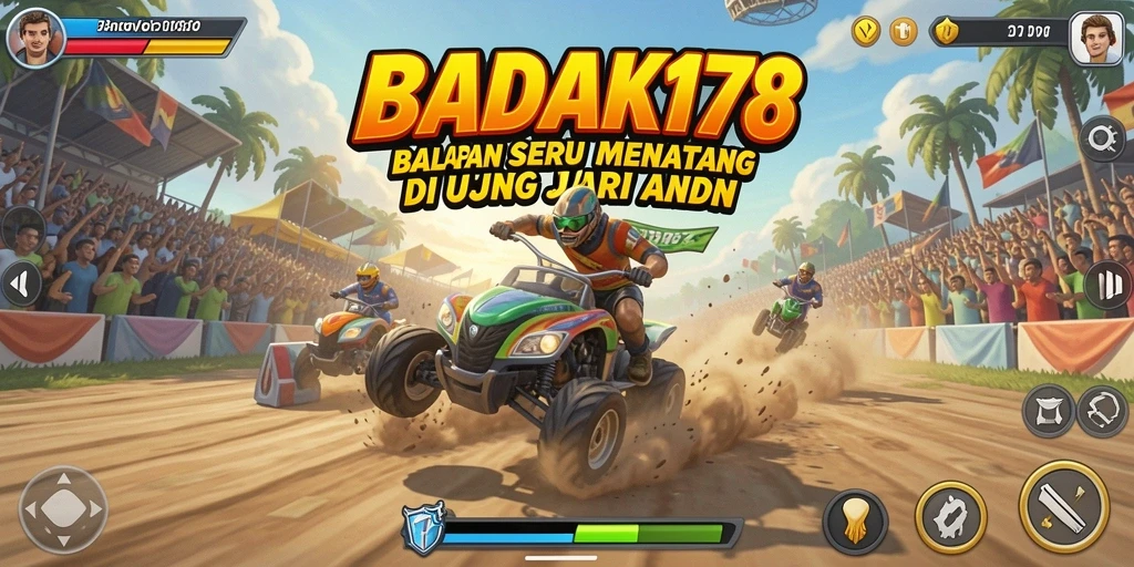 Tampilan gameplay seru dari game balapan BADAK178 dengan mobil kustom dan trek menantang.