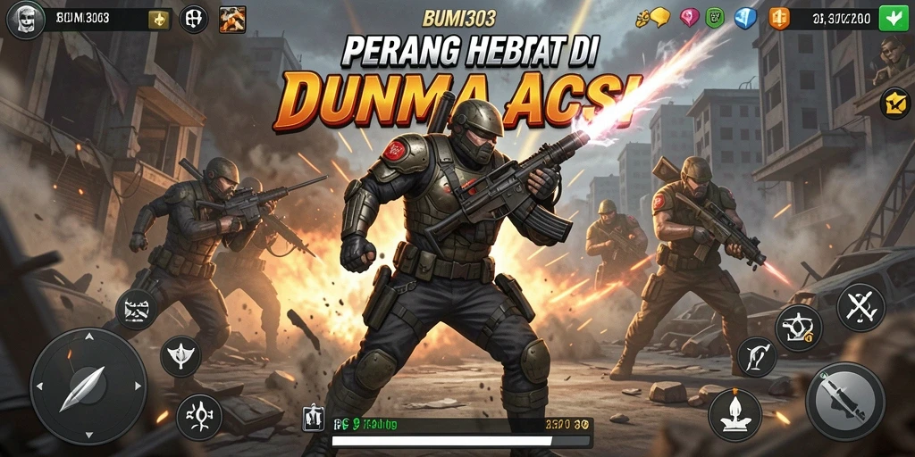 Tangkapan layar BUMI303 menampilkan aksi seru dalam pertempuran hebat.
