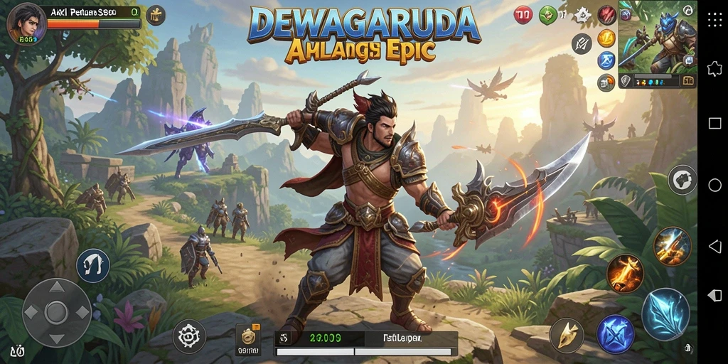 Screenshot menunjukkan aksi seru karakter dalam pertempuran DEWAGARUDA.