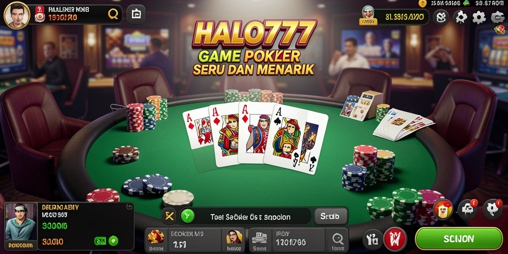 Tampilan gameplay Poker yang mendebarkan di HALO777.