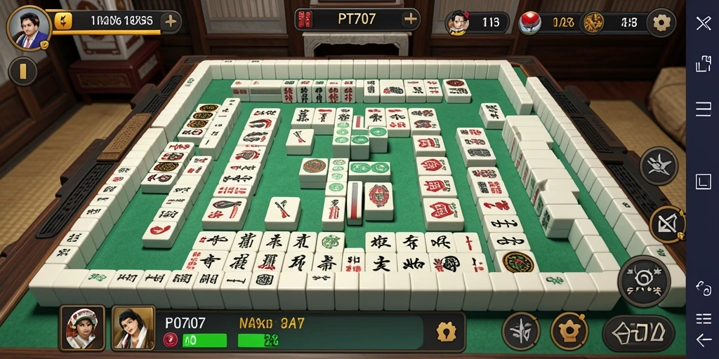 Screenshot menampilkan gameplay seru PT707 dengan papan Mahjong yang menantang.