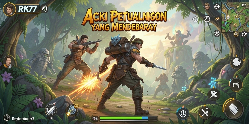 Tangkapan layar menampilkan aksi seru dalam gameplay RK77.