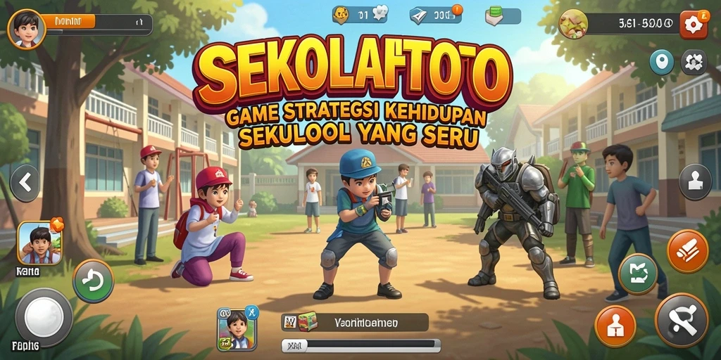 Screenshot gameplay SEKOLAHTOTO dengan fitur interaksi siswa.