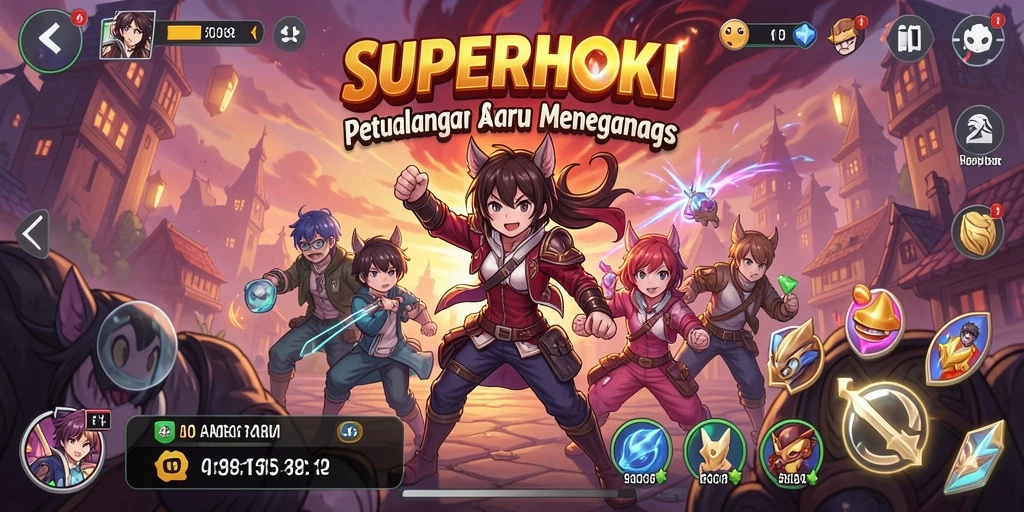 Tampilan gameplay <strong>SUPERHOKI</strong> dengan karakter anime yang keren.